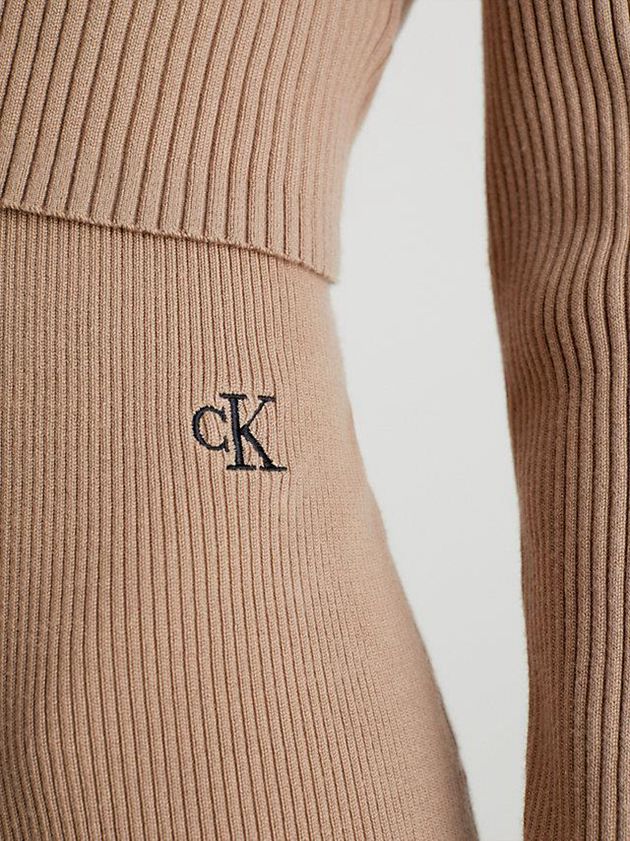 Khaki Calvin Klein 2-In-1 Bodycon Rib-Knit Women Dress | TAPG-08159