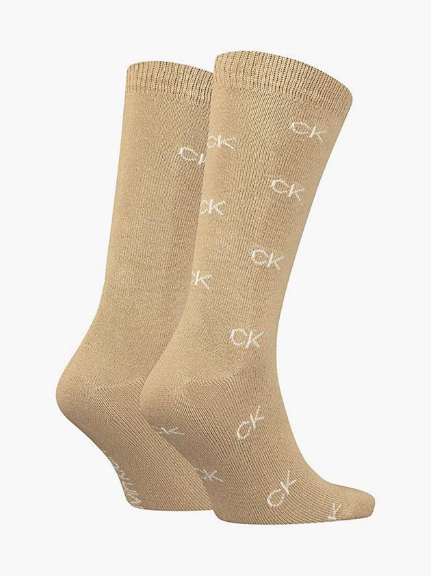 Khaki Calvin Klein 2 Pack Classic Crew Men Socks | VRNK-06712