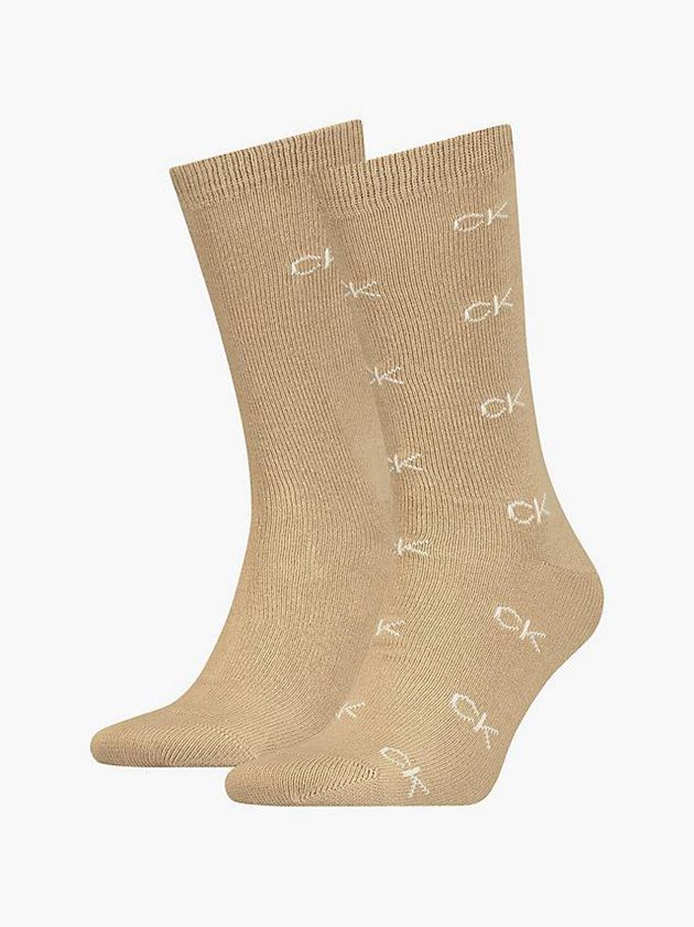 Khaki Calvin Klein 2 Pack Classic Crew Men Socks | VRNK-06712