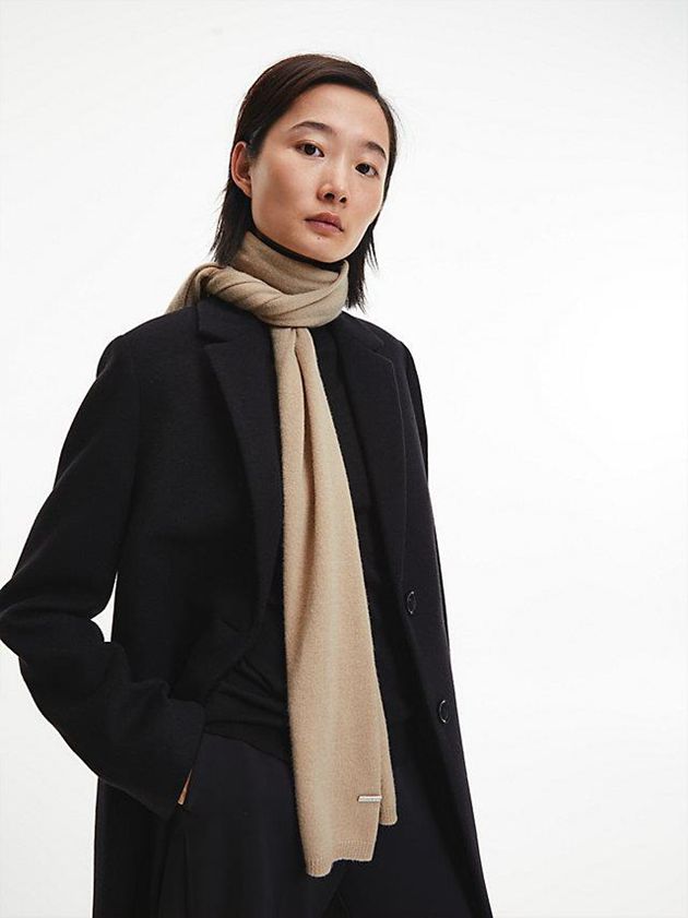 Khaki Calvin Klein Cashmere Blend Women Scarf | CQMK-19452