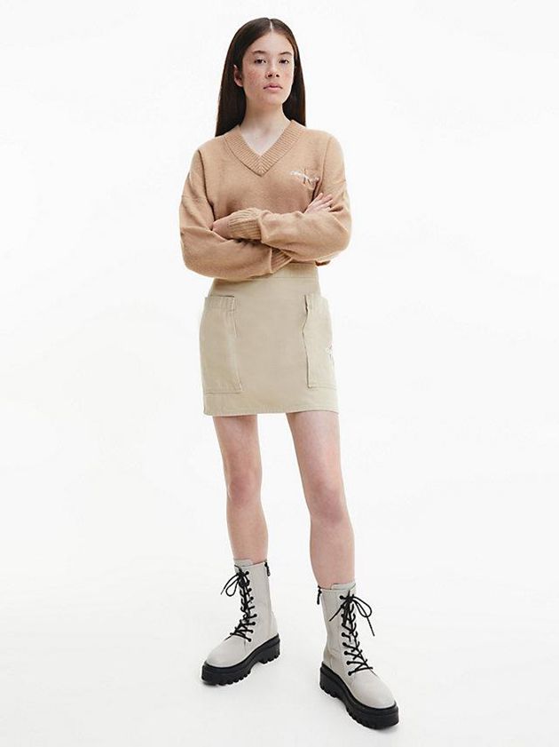 Khaki Calvin Klein Cotton Twill Utility Mini Women Skirt | WNHU-96382