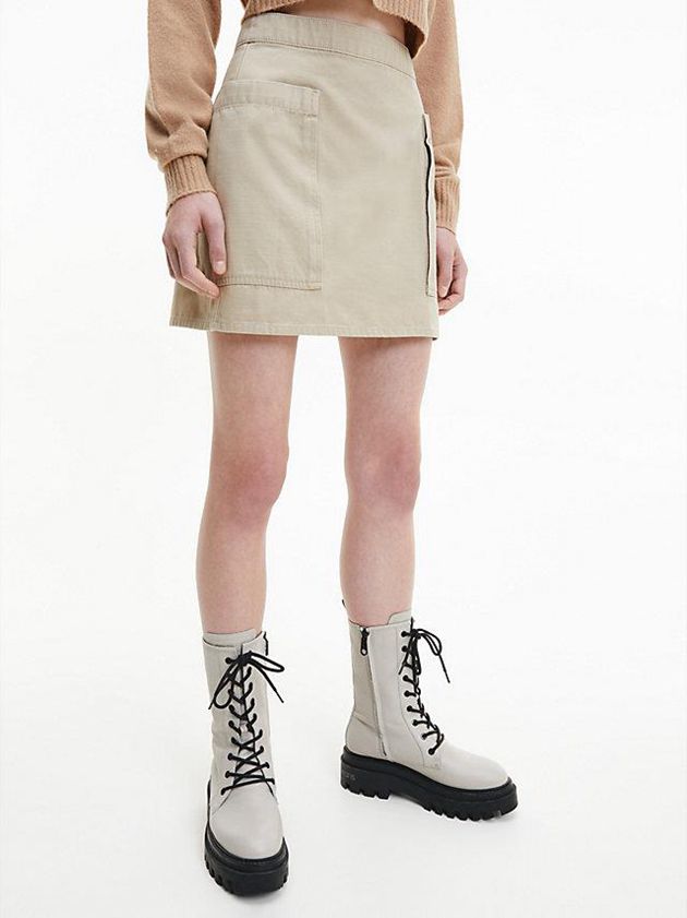 Khaki Calvin Klein Cotton Twill Utility Mini Women Skirt | WNHU-96382