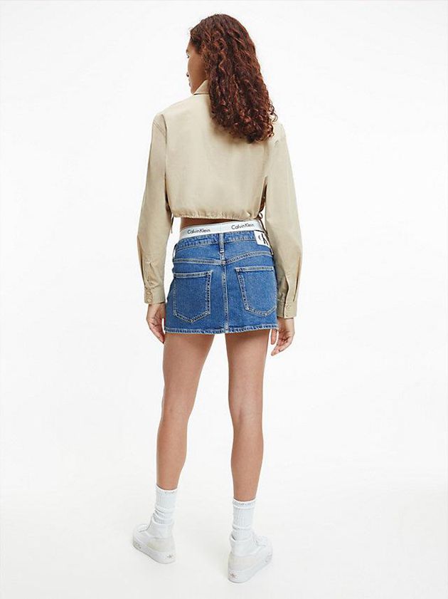 Khaki Calvin Klein Cropped Cotton Twill Shirt Women Top | DLNI-70836