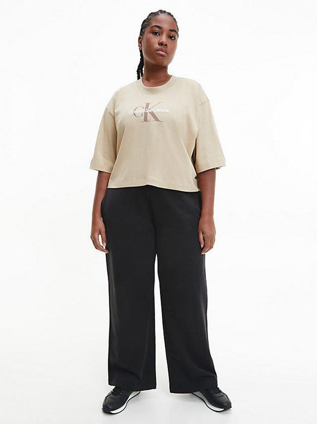 Khaki Calvin Klein Cropped Monogram Women T-Shirt | HPJC-14257