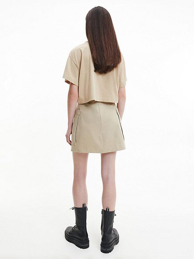 Khaki Calvin Klein Cropped Monogram Women T-Shirt | HPJC-14257