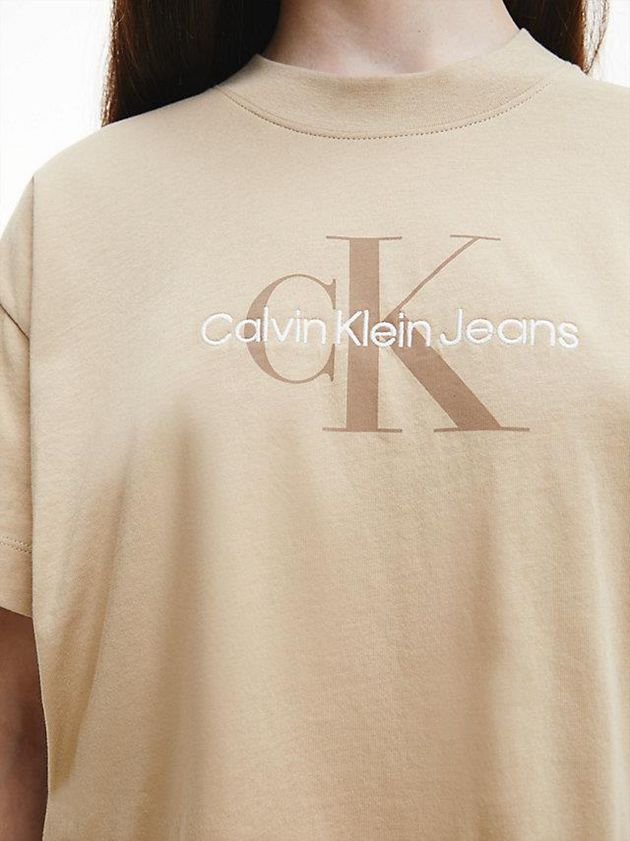 Khaki Calvin Klein Cropped Monogram Women T-Shirt | HPJC-14257