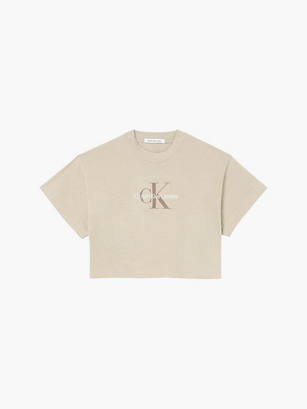Khaki Calvin Klein Cropped Monogram Women T-Shirt | HPJC-14257