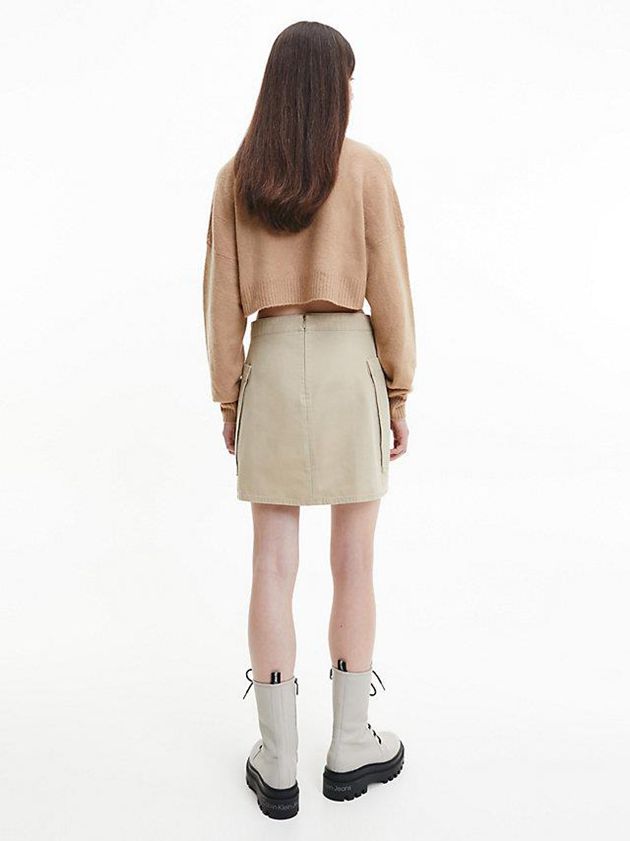 Khaki Calvin Klein Cropped V-Neck Jumper Women Sweater | LEYC-39647