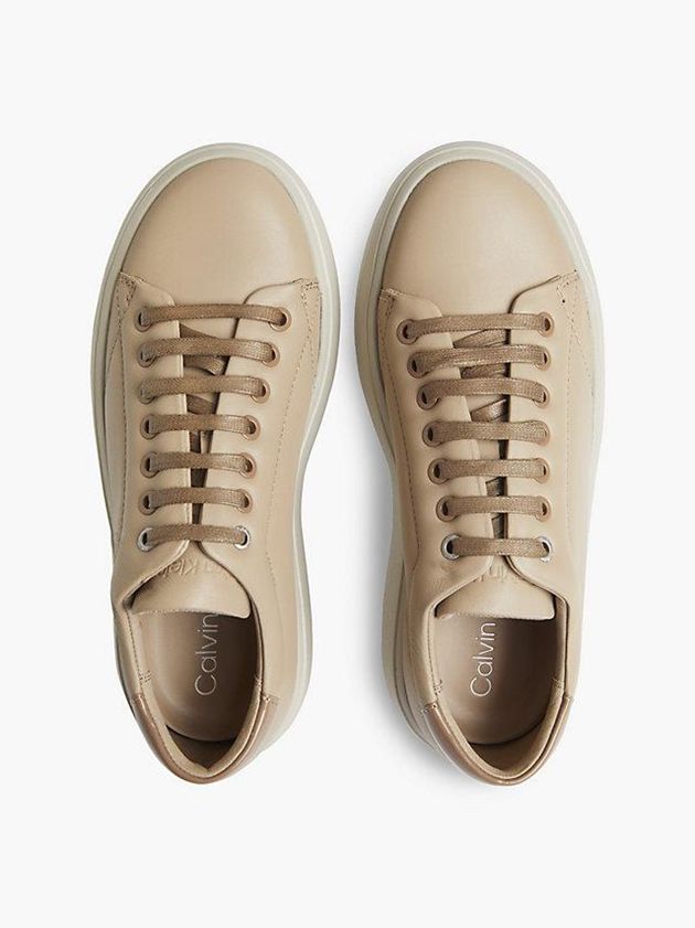 Khaki Calvin Klein Leather Bubble Platform Women Sneakers | LBGV-34501
