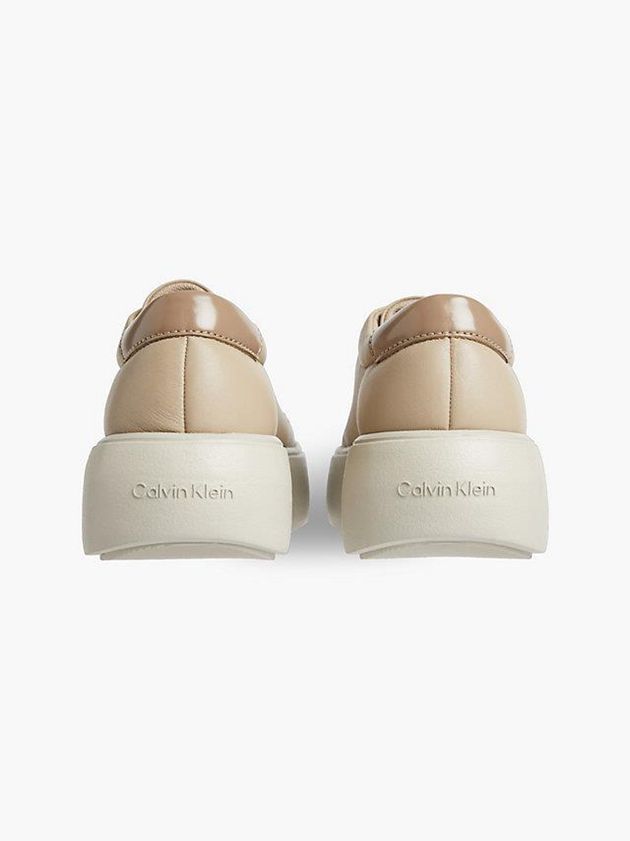 Khaki Calvin Klein Leather Bubble Platform Women Sneakers | LBGV-34501