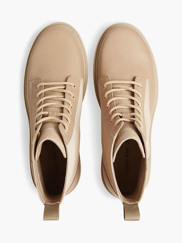 Khaki Calvin Klein Leather Lug Sole Men Boots | THVP-76239