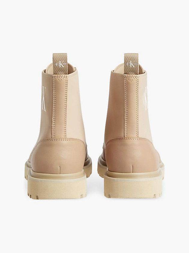 Khaki Calvin Klein Leather Lug Sole Men Boots | THVP-76239