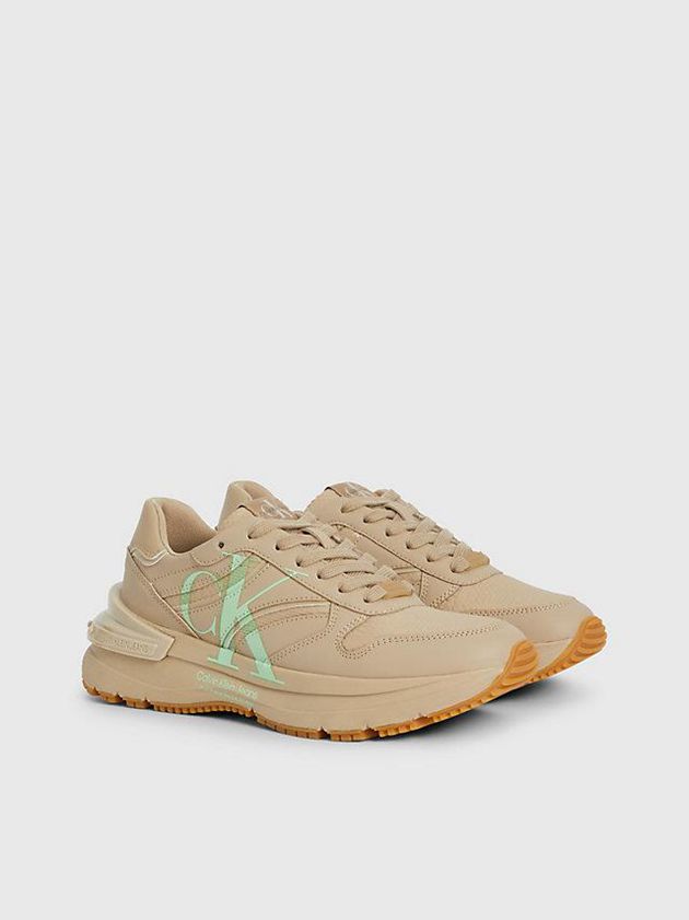 Khaki Calvin Klein Leather Women Sneakers | TPNG-58429