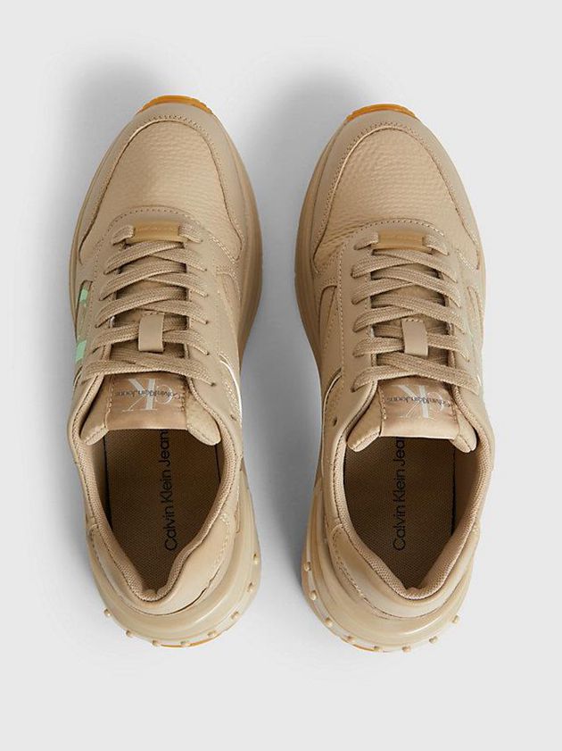 Khaki Calvin Klein Leather Women Sneakers | TPNG-58429