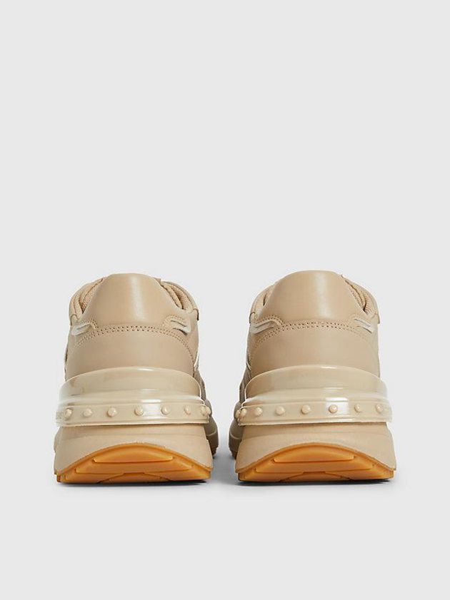 Khaki Calvin Klein Leather Women Sneakers | TPNG-58429