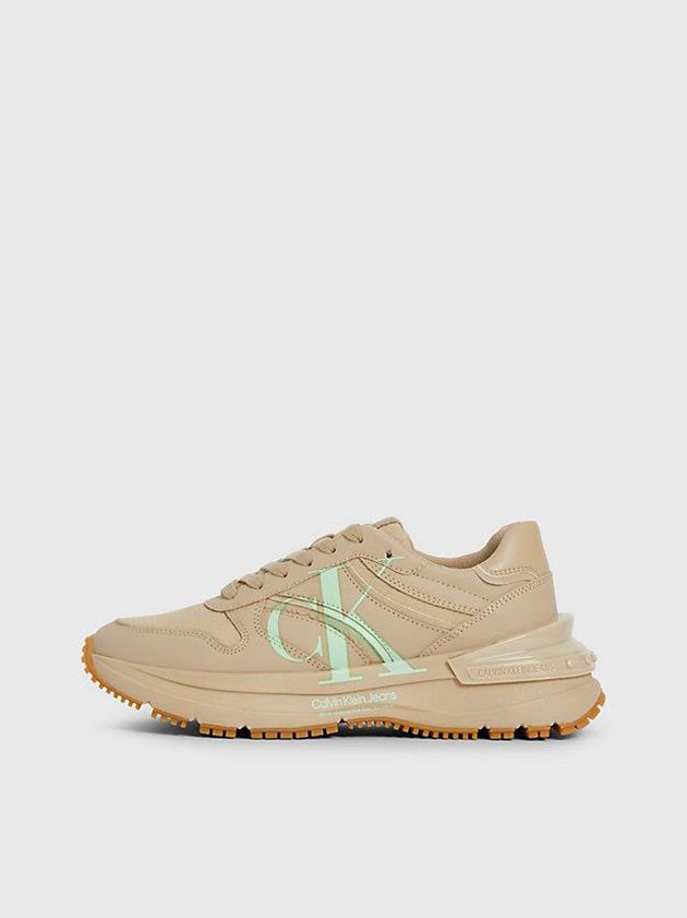 Khaki Calvin Klein Leather Women Sneakers | TPNG-58429