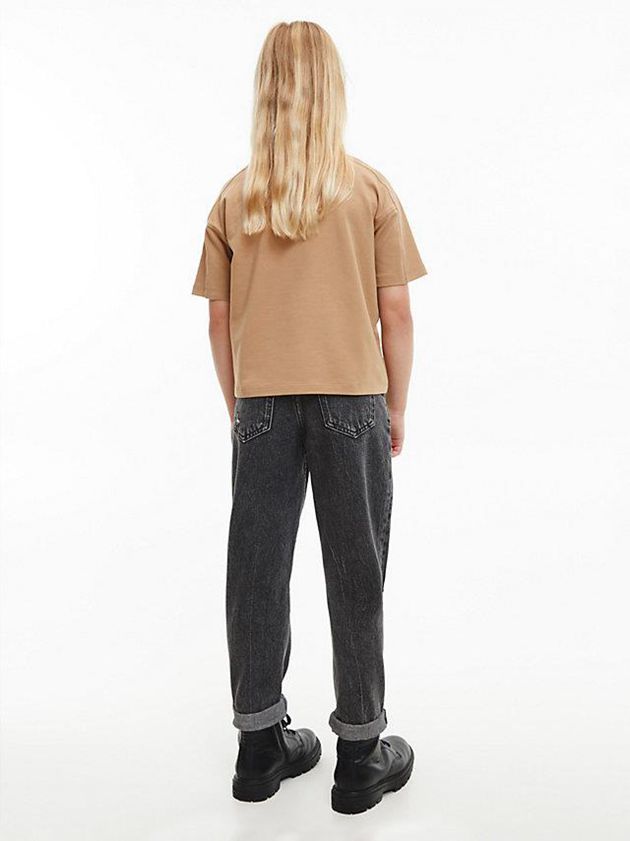 Khaki Calvin Klein Logo Girls's T-Shirt | TPWC-05719