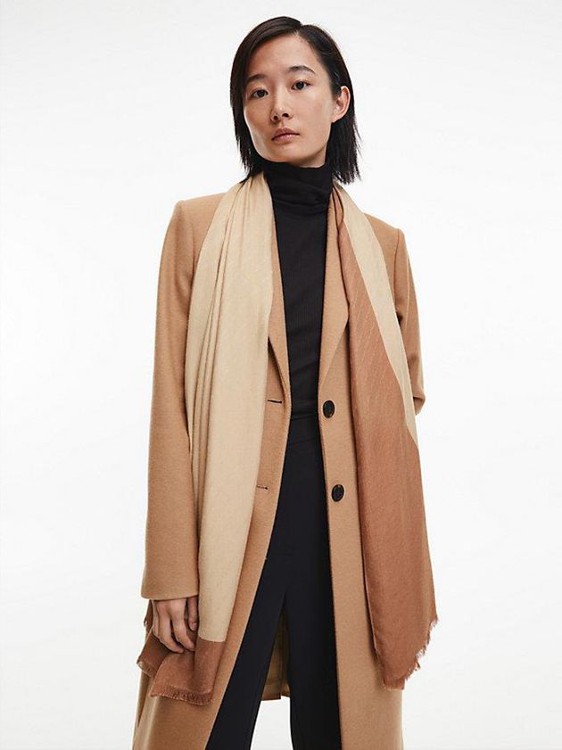 Khaki Calvin Klein Logo Jacquard Women Scarf | FLBU-89763