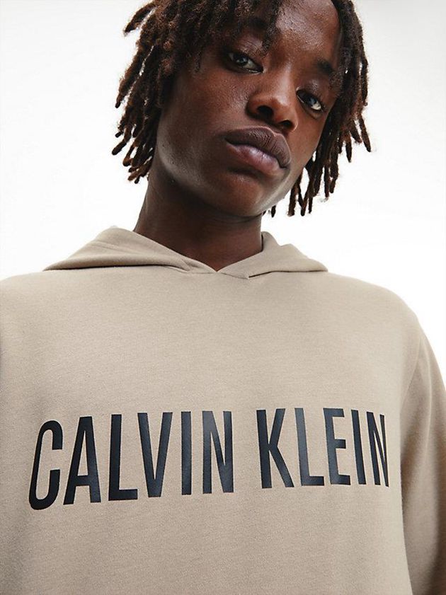 Khaki Calvin Klein Lounge - Intense Power Men Hoodie | LMJO-06824