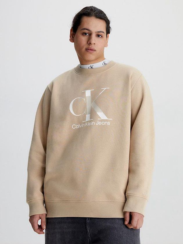 Khaki Calvin Klein Monogram Men Sweatshirt | PJOX-52680
