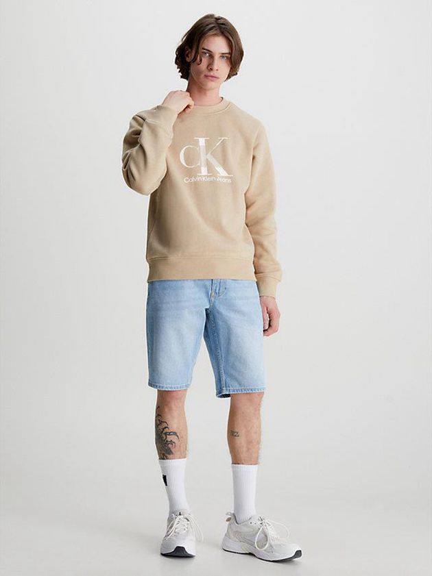 Khaki Calvin Klein Monogram Men Sweatshirt | PJOX-52680