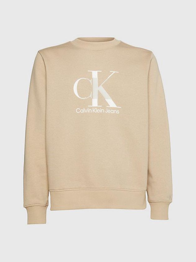 Khaki Calvin Klein Monogram Men Sweatshirt | PJOX-52680