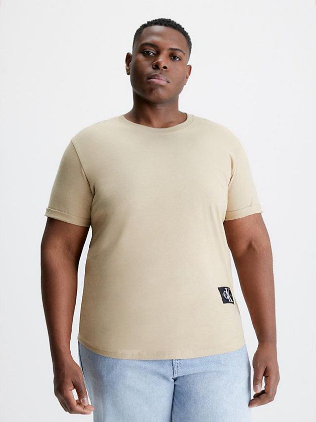 Khaki Calvin Klein Organic Cotton Badge Men T-Shirt | EMBZ-10529