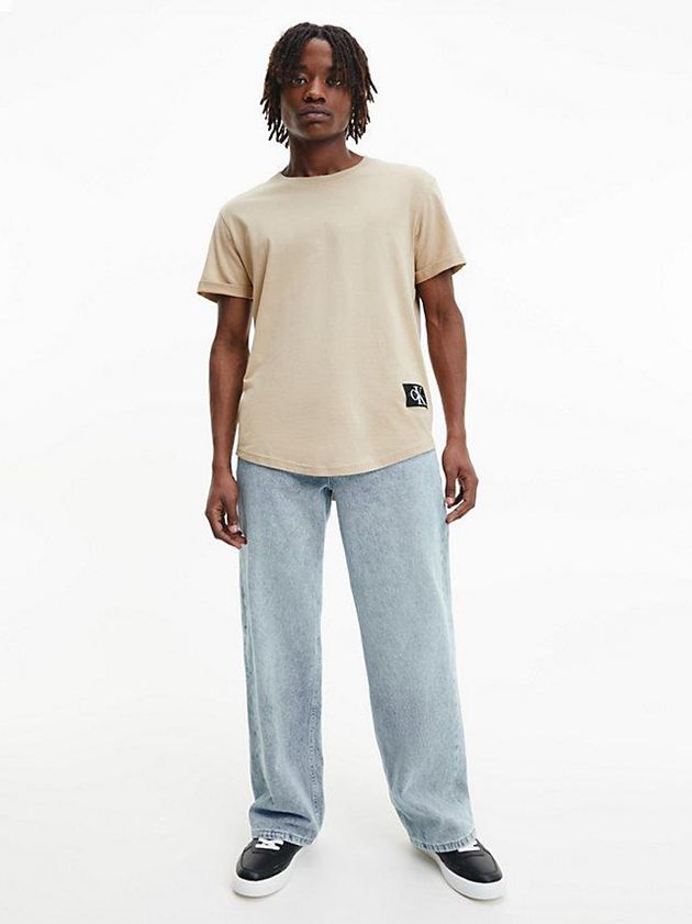 Khaki Calvin Klein Organic Cotton Badge Men T-Shirt | EMBZ-10529
