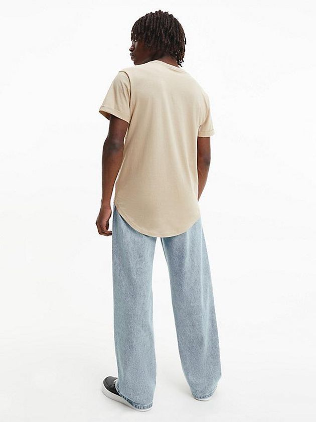 Khaki Calvin Klein Organic Cotton Badge Men T-Shirt | EMBZ-10529