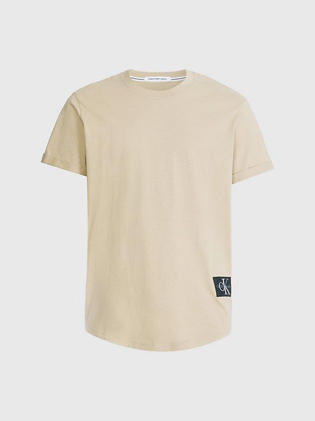 Khaki Calvin Klein Organic Cotton Badge Men T-Shirt | EMBZ-10529
