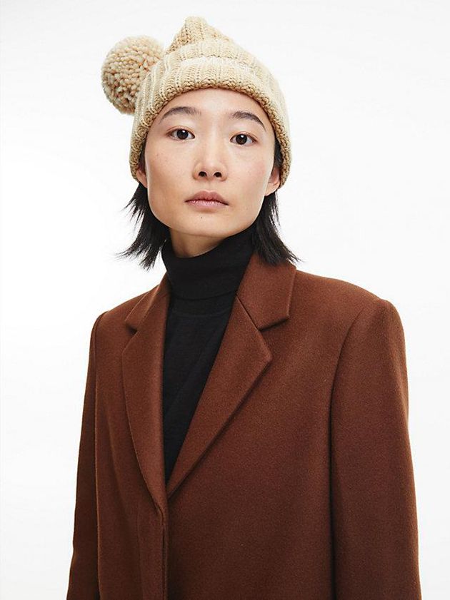 Khaki Calvin Klein Organic Cotton Blend Pom-Pom Women Beanie | TPCX-36875