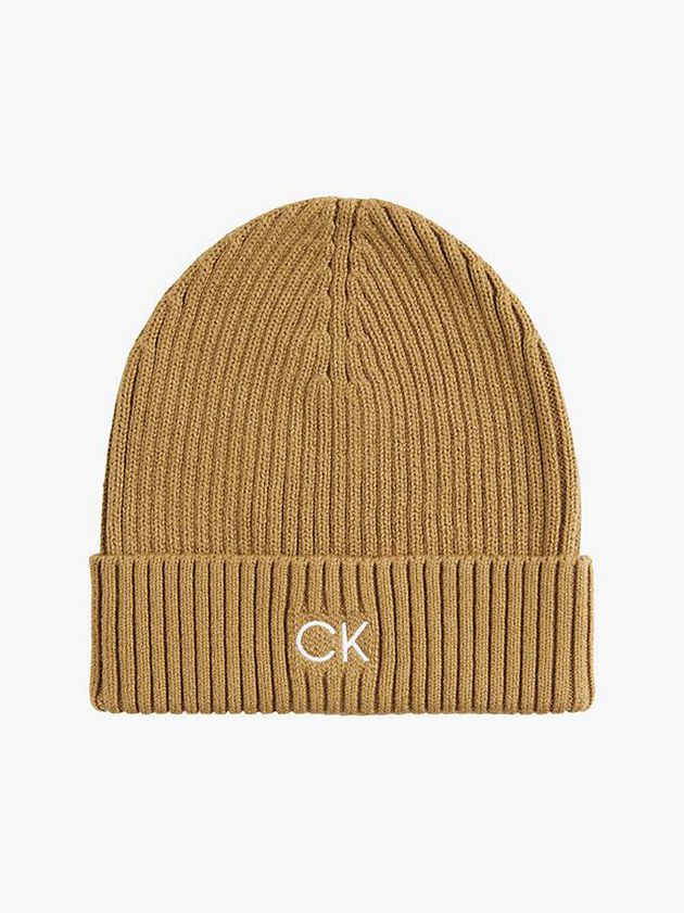Khaki Calvin Klein Organic Cotton Blend Men Beanie | TMNE-73510