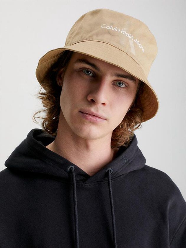 Khaki Calvin Klein Organic Cotton Bucket Men Cap | LOHS-60458