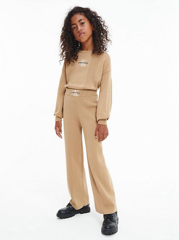 Khaki Calvin Klein Organic Cotton Ribbed Girls's Sweater | YNCZ-29563
