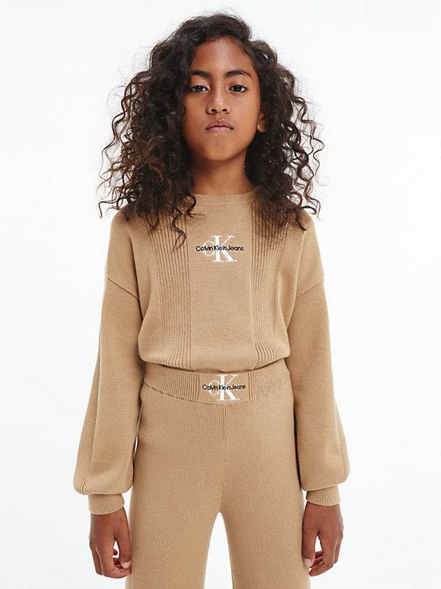 Khaki Calvin Klein Organic Cotton Ribbed Girls\'s Sweater | YNCZ-29563