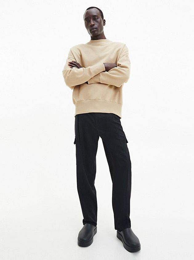 Khaki Calvin Klein Organic Cotton Terry Men Sweatshirt | SOQU-74592