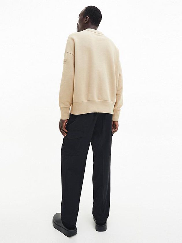 Khaki Calvin Klein Organic Cotton Terry Men Sweatshirt | SOQU-74592