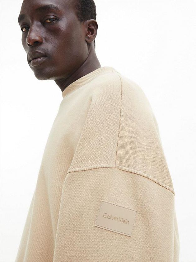 Khaki Calvin Klein Organic Cotton Terry Men Sweatshirt | SOQU-74592
