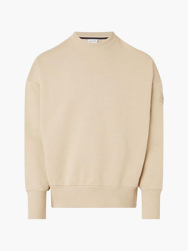 Khaki Calvin Klein Organic Cotton Terry Men Sweatshirt | SOQU-74592