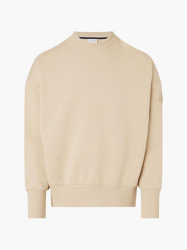 Khaki Calvin Klein Organic Cotton Terry Men Sweatshirt | SOQU-74592