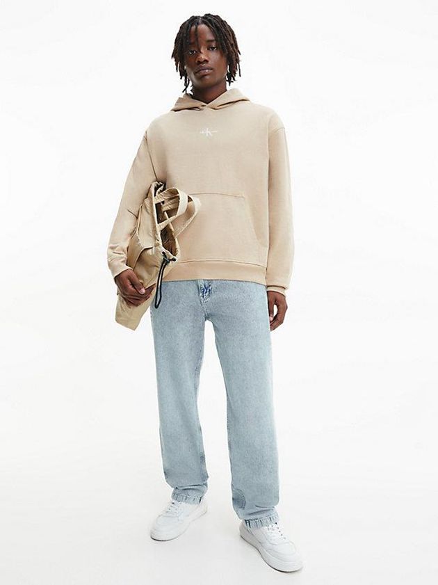 Khaki Calvin Klein Oversized Back Logo Men Hoodie | UMAW-04589