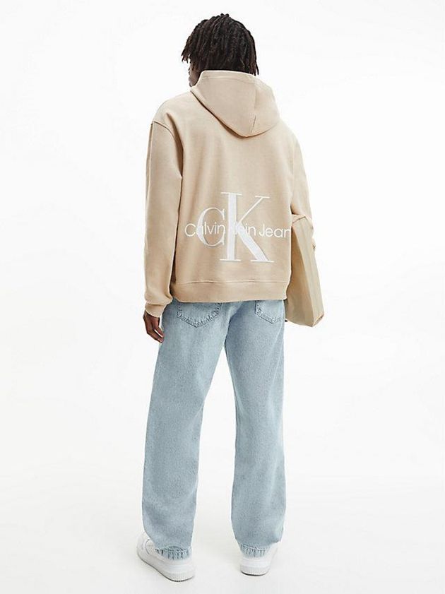 Khaki Calvin Klein Oversized Back Logo Men Hoodie | UMAW-04589