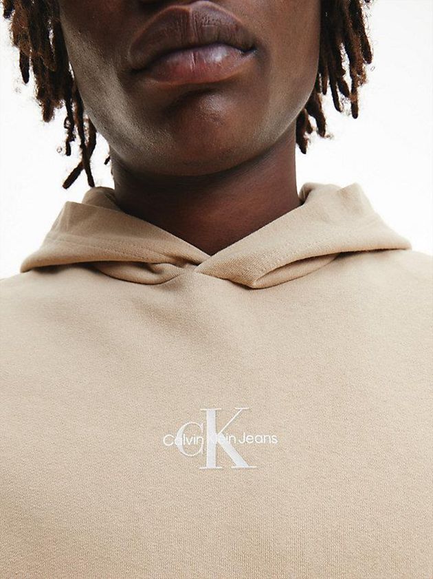 Khaki Calvin Klein Oversized Back Logo Men Hoodie | UMAW-04589
