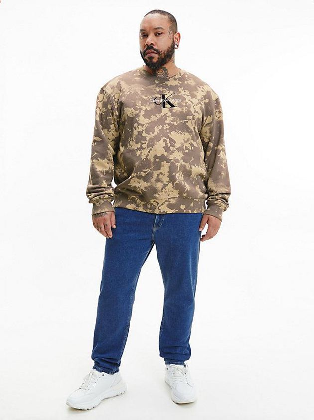 Khaki Calvin Klein Oversized Camo Men Sweatshirt | SWTA-64521