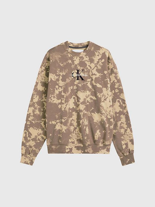 Khaki Calvin Klein Oversized Camo Men Sweatshirt | SWTA-64521