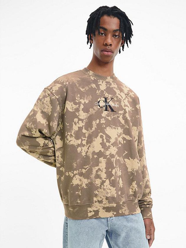 Khaki Calvin Klein Oversized Camo Men Sweatshirt | SWTA-64521