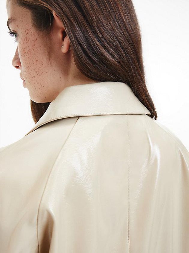 Khaki Calvin Klein Oversized High Gloss Women Coat | COLD-49268