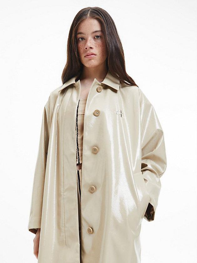 Khaki Calvin Klein Oversized High Gloss Women Coat | COLD-49268