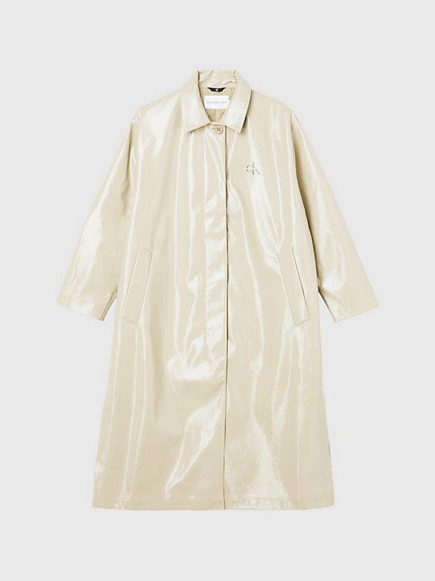 Khaki Calvin Klein Oversized High Gloss Women Coat | COLD-49268