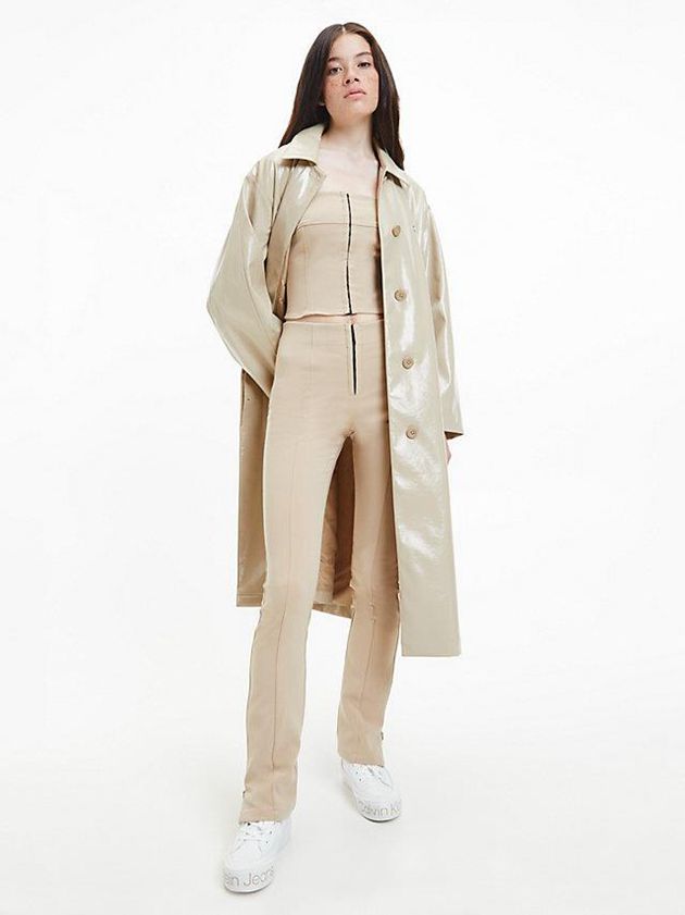Khaki Calvin Klein Oversized High Gloss Women Coat | COLD-49268